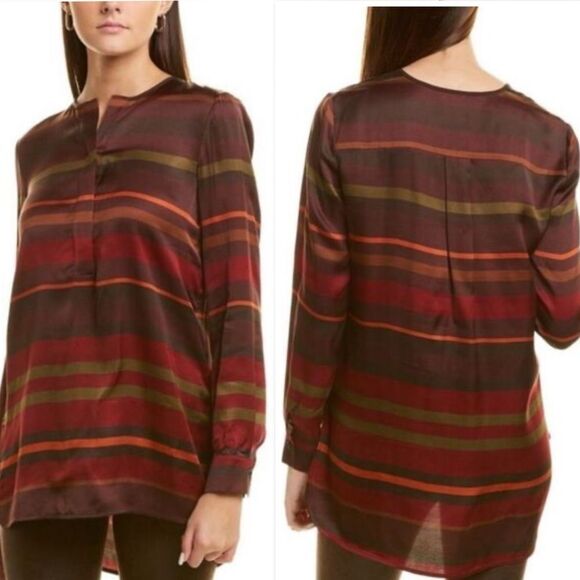Lafayette 148 New York Prisha Striped Tunic Blouse As Seen On TV in Rust Size XS - Picture 2 of 11